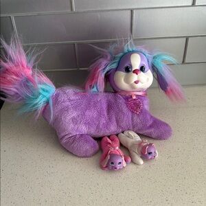 🏴 Puppy surprise Purple Plush Dog with Colorful Hair with two baby puppies